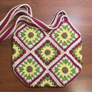 Sunflower Maroon Crochet Tote Bag